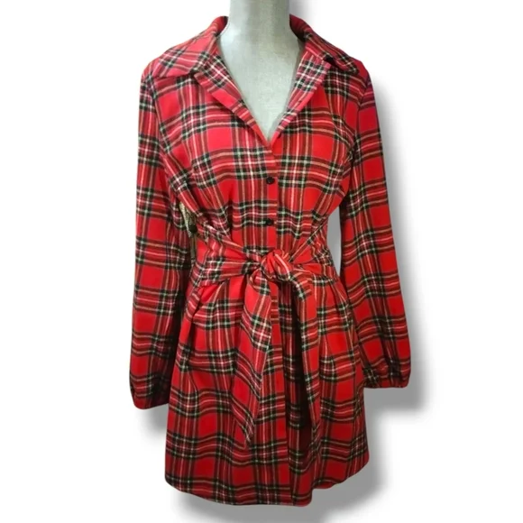 SHEIN Women's Franclia Button Down Plaid Belted Dress - Picture 3 of 12